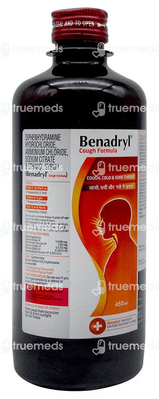 Benadryl Cough Formula Syrup 450 Ml Uses Side Effects Dosage Price Truemeds