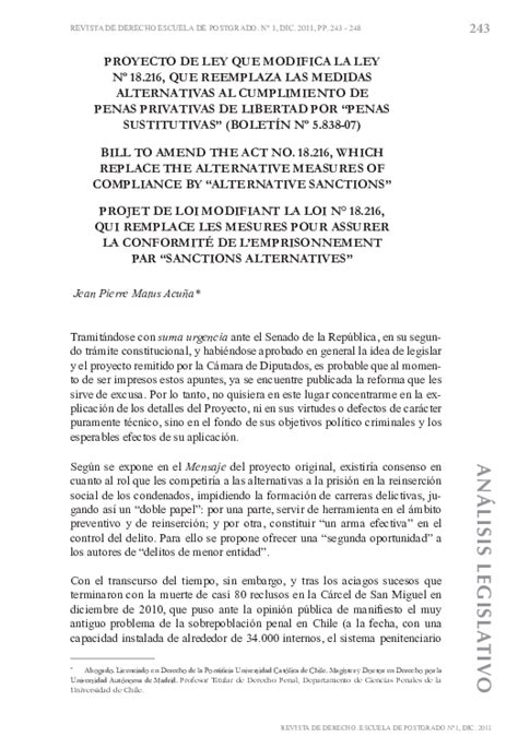 Pdf Proyecto De Ley Que Modifica La Ley Nº 18 216 Que Reemplaza Las