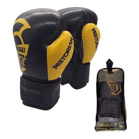 Luva Boxe Muay Thai Pretorian Black Preto E Amarelo 14Oz No Shoptime