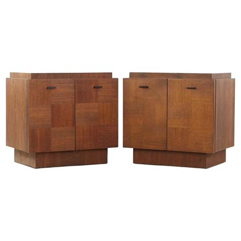 Lane Brutalist Mid Century Walnut Nightstands Pair At 1stdibs