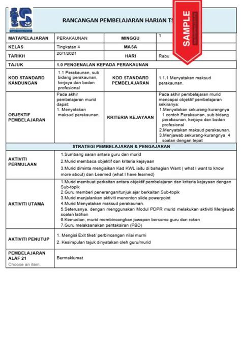 RPH PRINSIP PERAKAUNAN TINGKATAN 4 TS25 Cikgu Info