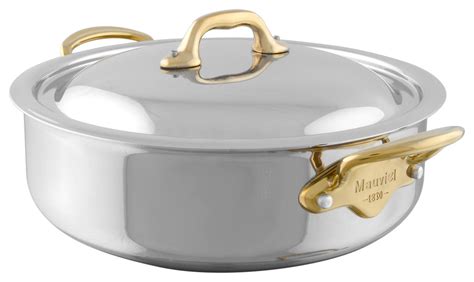 Mauviel M Cook B Stainless Steel Rondeau With Lid Bronze Handles 6