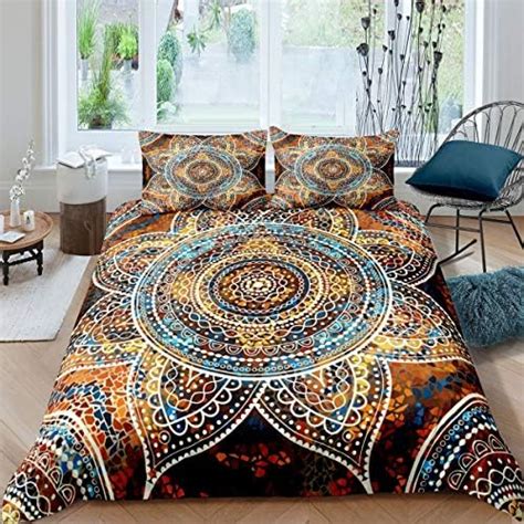 Lanqinglv 3 Pieces Boho Double Duvet Cover Set Indian Bohemian Hippie