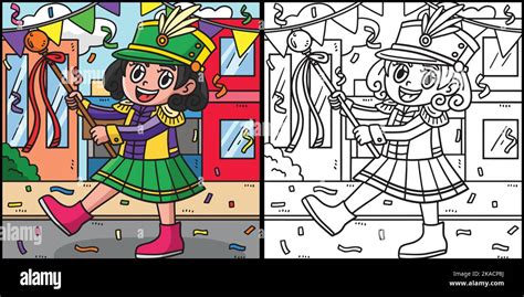 Mardi Gras Majorette Coloring Page Illustration Stock Vektorgrafik Alamy