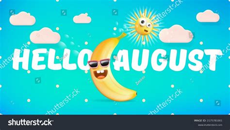 Hello August Horizontal Banner Cartoon Sun Stock Vector Royalty Free