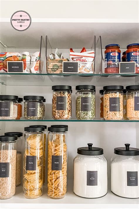 Pantry Decor Featuring Glass Containers With Black Lids And Black