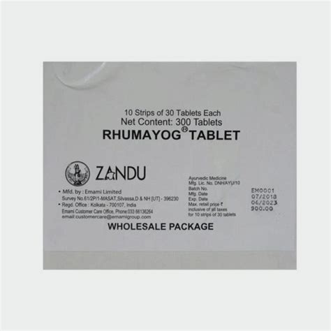 Rhumayog Tablet Tabs Zandu Vedic Ausadhi