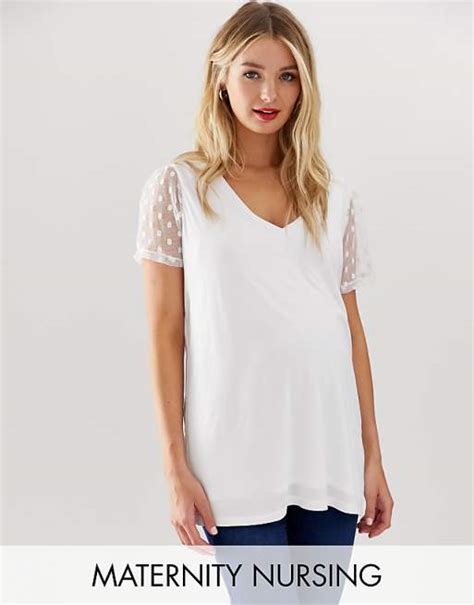 Asos Design Maternity Nursing Double Layer T Shirt With Dobby Mesh