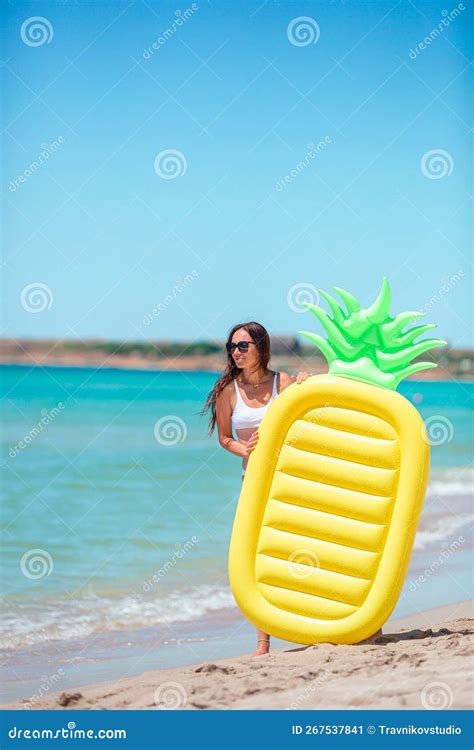 Young Woman Splashing In Waves On The Beach Stock Image Image Of