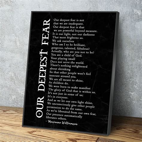 Our Deepest Fear Poem Canvas Wall Art Marianne Williamson Poem