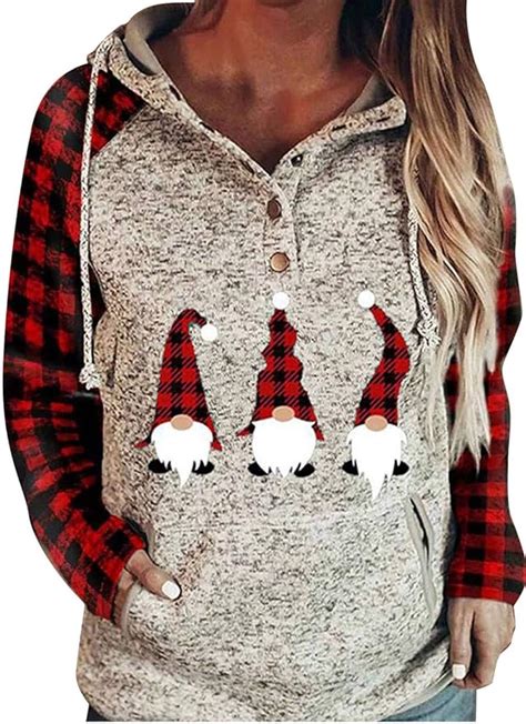 Merry Christmas Plaid Long Sleeve Sweatshirt Womens Red