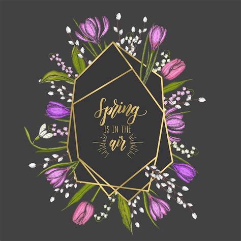 Premium Vector Spring Frame With Golden Geometric Diamond Shapes And