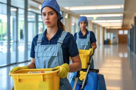 Premium Photo | Female janitor with cleaning supplies