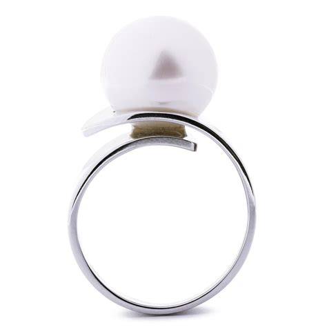 Alex Jona South Sea Pearl Karat White Gold Overlapping Band Ring For