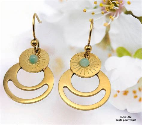 Boucles D Oreilles En Acier Inoxydable Pierre Turquoise Bijoux Djgramm