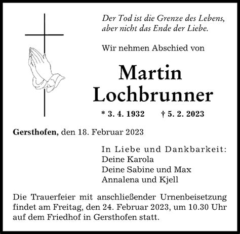 Traueranzeigen Von Martin Lochbrunner Augsburger Allgemeine Zeitung