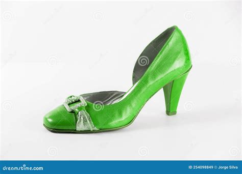 Female Green Leather Shoes On White Background Stock Image Image Of