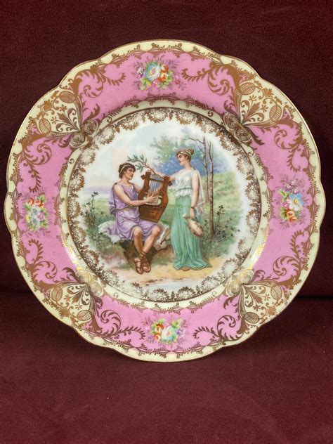 Vintage Cabinet Plate Imperial Crown China Austria Classic Man And Woman Playing Music Scenic