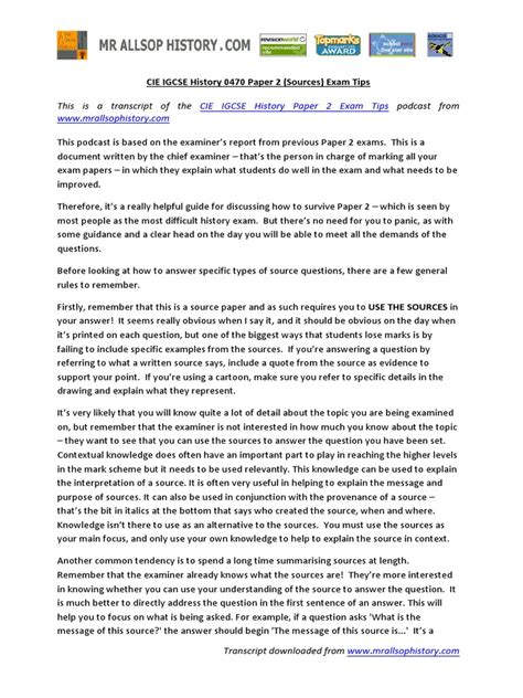 CIE IGCSE History Paper 2 | PDF | Question | Knowledge 