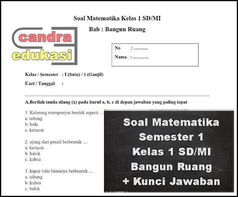 Soal Ulangan Harian Kelas 1 Matematika Bangun Ruang Dan Kunci Jawaban