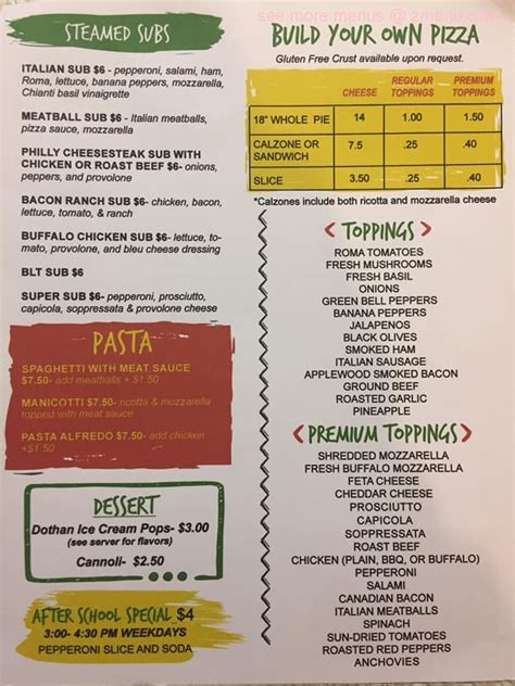 Menu at Graffiti's Pizza Joint pizzeria, Eufaula