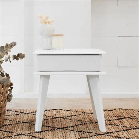 B2C Furniture Ari White Bedside Table Hardwood Frame