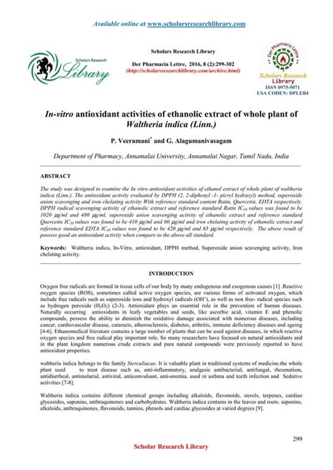 In Vitro Antioxidant Activities Of Ethan Pdf