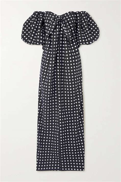 Black Reyna Off The Shoulder Polka Dot Cotton Blend Maxi Dress