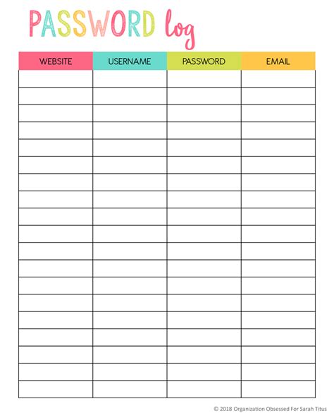 Password Tracker Printable Form - Printable Forms Free Online