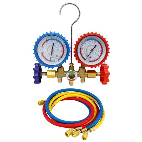 Wzoqni Way Ac Manifold Gauge Set With Hoses Couplers Adapter