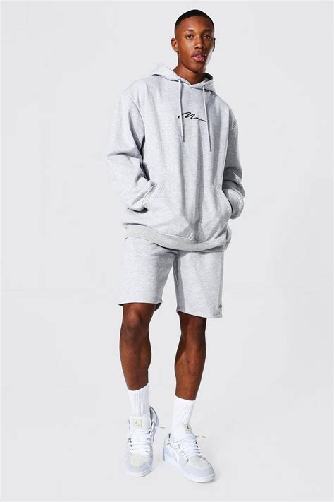 Oversized Man Signature Short Hood Tracksuit Boohoo Uk