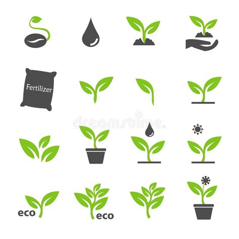 Planta Y Vector Fijado Iconos De La Licencia Ilustración del Vector