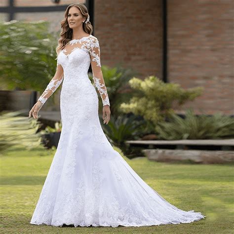 Primavera Outono De Luxo Feminino Sereia Vestidos De Casamento Mangas