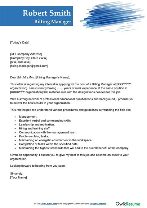 Billing Manager Cover Letter Examples Qwikresume