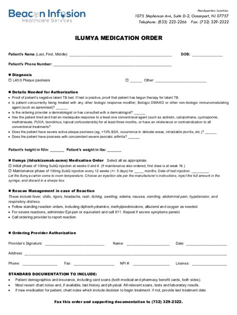 Fillable Online Ilumya Order Form Fax Email Print