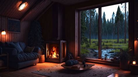 Cozy Cabin Ambience Relaxing Rain And Fireplace Sounds For All Day