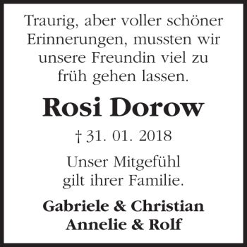 Traueranzeigen Von Rosi Dorow Trauer Anzeigen De