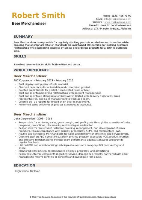 Beer Merchandiser Resume Samples Qwikresume