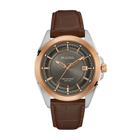 Bulova - Bulova Men's Precisionist Grey Dial Brown Leather Strap Watch ...