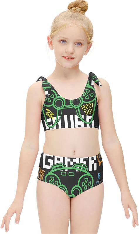 Aflyko Girls Swimwear Joystick Video Game Controller Gamer Squad Piece Bikini Set Beachwear
