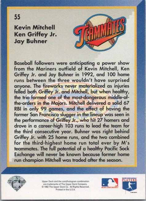 1993 Upper Deck Teammates Ken Griffey Jr Kevin Mitchell Jay Buhner