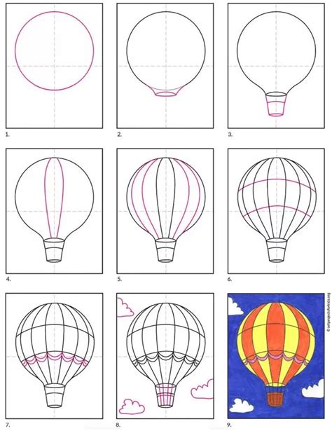 Easy How to Draw a Hot Air Balloon Tutorial and Hot Air Balloon ...