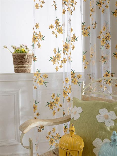 Floral Embroidery Sheer Fabric Voile Curtain Aesthetic Room Decor