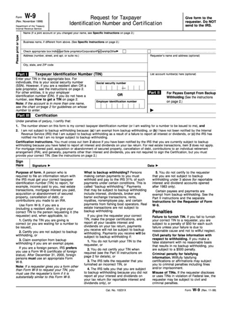 Irs Form W 9 Fillable Online