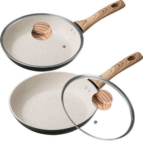 Michelangelo 8 Inch And 10 Inch Frying Pan With Lid Set Stone Nonstick Frying Pan With Bakelite