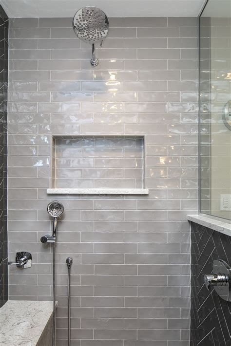 Grey Rectangle Shower Tile Gray Shower Tile Bathroom Shower Walls