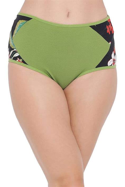 Buy Cotton High Waist Hipster Panty With Floral Print Panels In Green Online India Best Prices