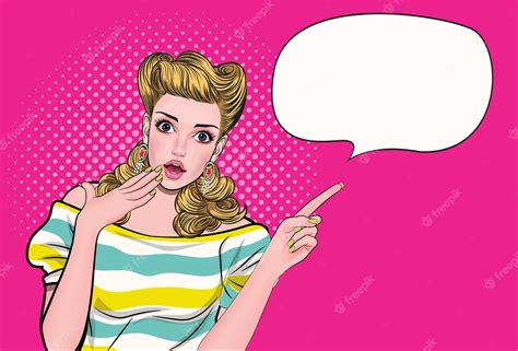 Premium Vector Pop Art Woman Pointing Finger And Speech Bubble