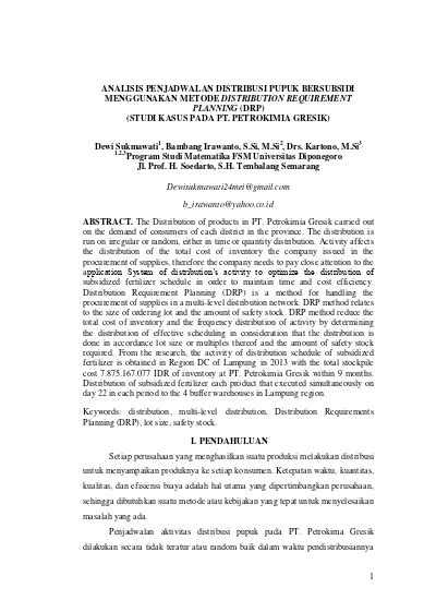 Analisis Penjadwalan Distribusi Pupuk Bersubsidi Menggunakan Metode