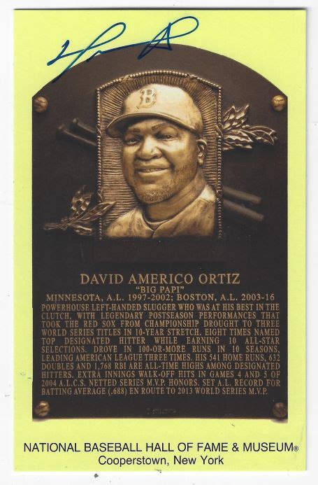 Autographed David Ortiz Hall Of Fame Gold Plaque Post Card Beckett